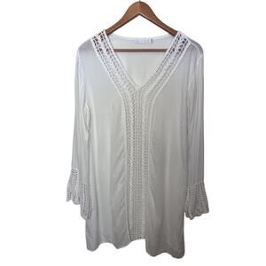 Bu Tiki Maui White Crochet Tunic Top Women’s Sz Medium/Large Boho Beach Handmade